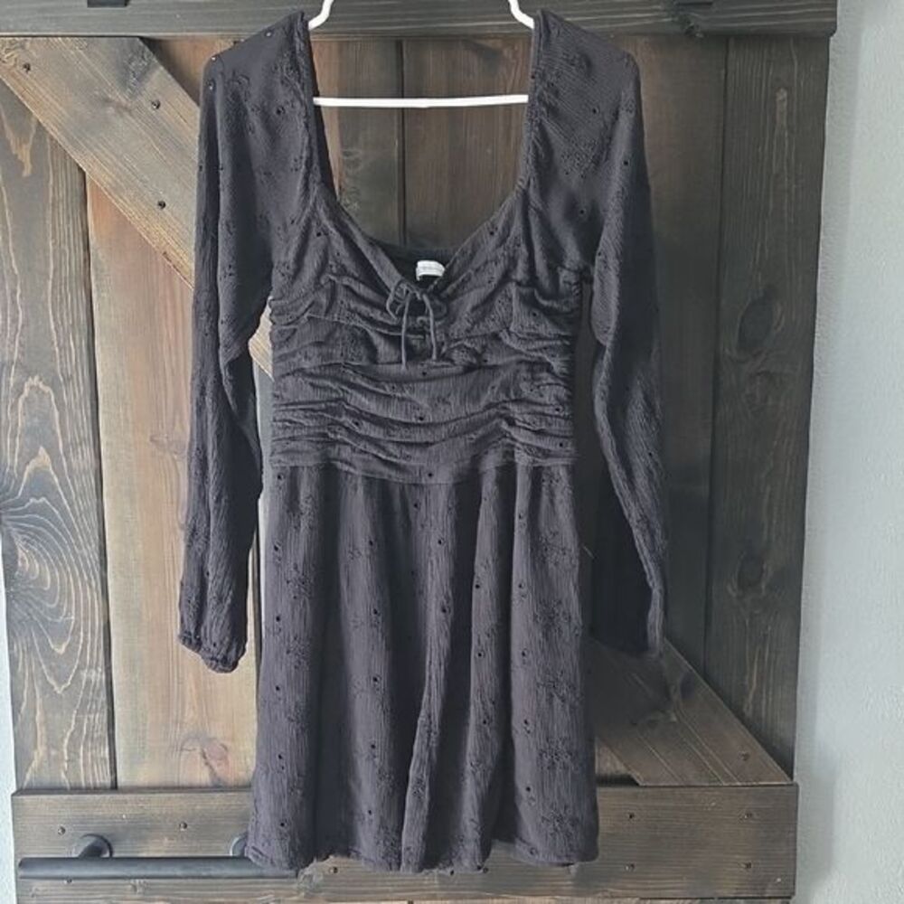 Hollister Black Textured Long Sleeve Dress Romper Large - pockets